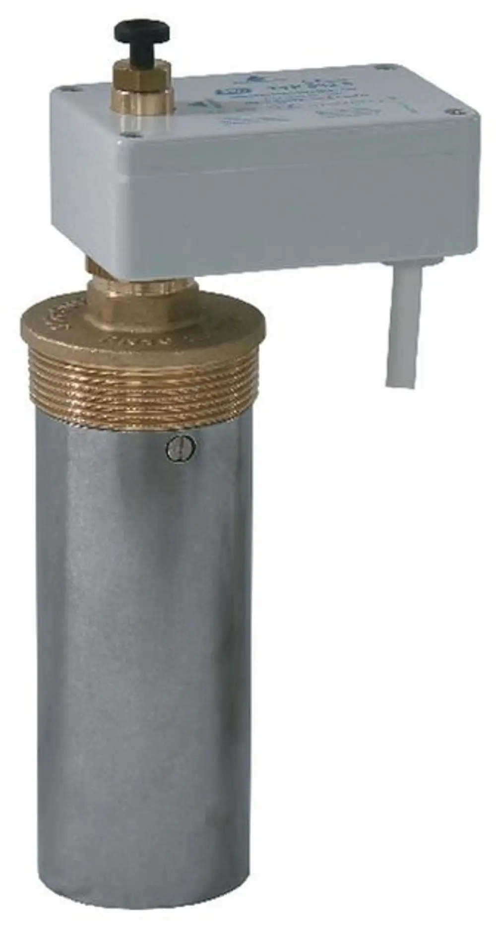 Wasserstandbegrenzer von Syr in zylindrischer Form, mit einem oberen Gehäuse und einem einstellbaren Ventil zur Regulierung des Wasserstands.